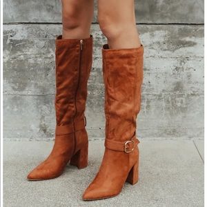 Lulus Katana cognac suede boot